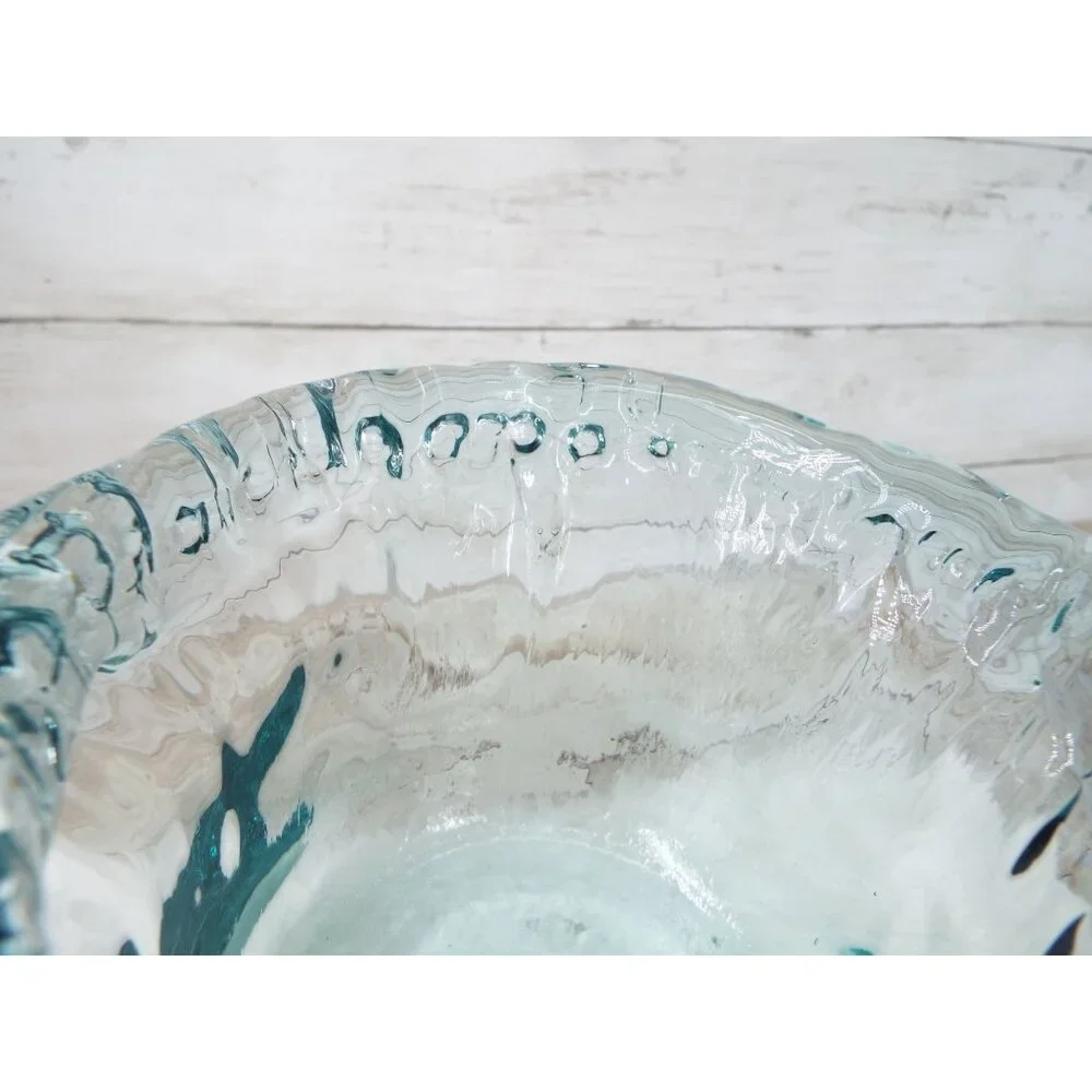 Recycled Art Glass Blue-Green Bowl Vase